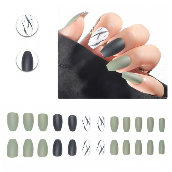 RAGUPEL 24Pcs Glue on Nails for Women,Classic Style Coffin Nails Tips,Matte Surface Press on Nails Summer,Nail Press Ons for Daily Life,Dating and Gatherings,Style1