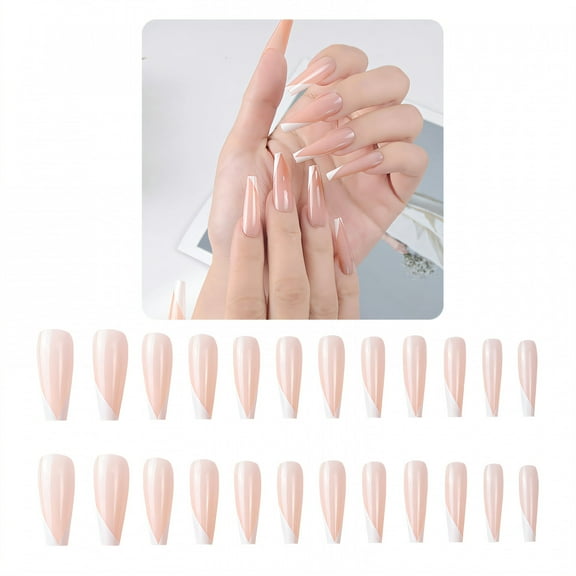 RAGUPEL 24Pcs Glue on Nails for Women,Classic Style Coffin Press on Nails,Glossy Finish Fake Nails,Stick on Nails for Daily Life,Dating,Party,Taking Pictures,Style1