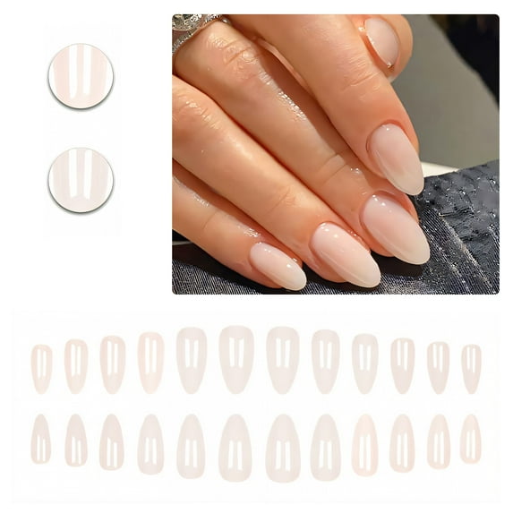RAGUPEL 24Pcs Glue on Nails for Women,Cream White Almond Nail Tips,Classic Style Fake Nails with Designs,Fake Nails for Workplace,Daily Life,Wedding,Style2