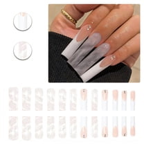 RAGUPEL 24Pcs Glue on Nails for Women,Crystal Embellished Square Nails,Natural and Refreshing Presson Nails for Women,Long Press on Nails for Daily Life,Dating,Party,Taking Pictures,Style2