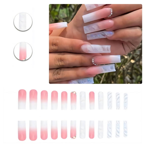 RAGUPEL 24Pcs Glue on Nails for Women,Crystal Embellished Square Nails,Silver Glitter Stick on Nails,Press on Nails Summer for Daily Life,Photo Shoots,Dating and Gatherings,Style1
