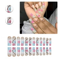 RAGUPEL 24Pcs Glue on Nails for Women,Diamond-Accented Square Press on Nails,Hand-Painted Colorful Flowers Fake Nails,Press on Nail for Dating,Party,Taking Pictures,Daily Life,Style1