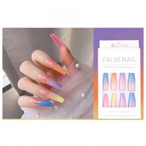 RAGUPEL 24Pcs Glue on Nails for Women,Dopamine Style Coffin Press on Nails,Glossy Design Long Press on Nails,Cute Nails for Daily Life,Dating,Gatherings and Photo Shoots,Style1