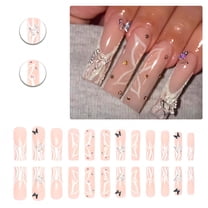 RAGUPEL 24Pcs Glue on Nails for Women,Hand-Drawn Design Square Nails,3D Hollow Butterfly Nails Press On,Press on Nails Long for Party,Daily Life,Taking Pictures,Dating,Style1