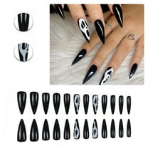 RAGUPEL 24Pcs Glue on Nails for Women,Hand-Drawn Design Stiletto Press on Nails,Dark Style False Nails,Fake Nails for Dating,Party,Taking Pictures,Daily Life,Style1