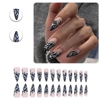 RAGUPEL 24Pcs Glue on Nails for Women,Hand-Drawn Lines Stiletto Press on Nails,Glossy Design Long Press on Nails,Press on Nails Summer for Party,Daily Life,Taking Pictures,Dating,Style1