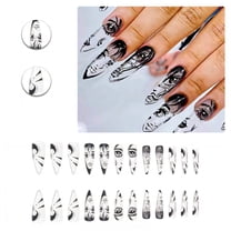 RAGUPEL 24Pcs Glue on Nails for Women,Hand-Painted Face Stiletto Press on Nails,Glossy Design Fake Nails with Designs,Cute Nails for Party,Daily Life,Taking Pictures,Dating,Style1