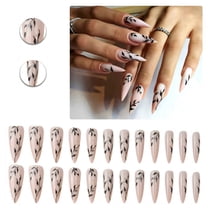 RAGUPEL 24Pcs Glue on Nails for Women,Hand-Painted Leaves Stiletto Press on Nails,Glossy Design Press on Nails Long,Fake Nails with Designs Suitable for Parties,Gatherings and Photo Shoots,Style1