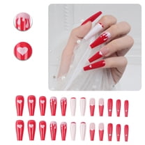 RAGUPEL 24Pcs Glue on Nails for Women,Hand-Painted Love Pattern Coffin Press on Nails,Glossy Nail Press Ons,False Nails for Parties,Gatherings and Photo Shoots,Style1