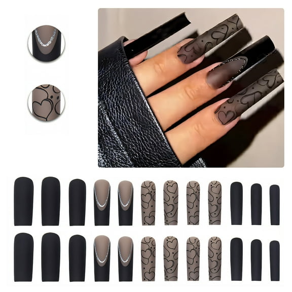 RAGUPEL 24Pcs Glue on Nails for Women,Hand-Painted Love Pattern Square Nails,Matte Finish Full Cover Nail Tips,Stick on Nails for Women and Girls,Style1
