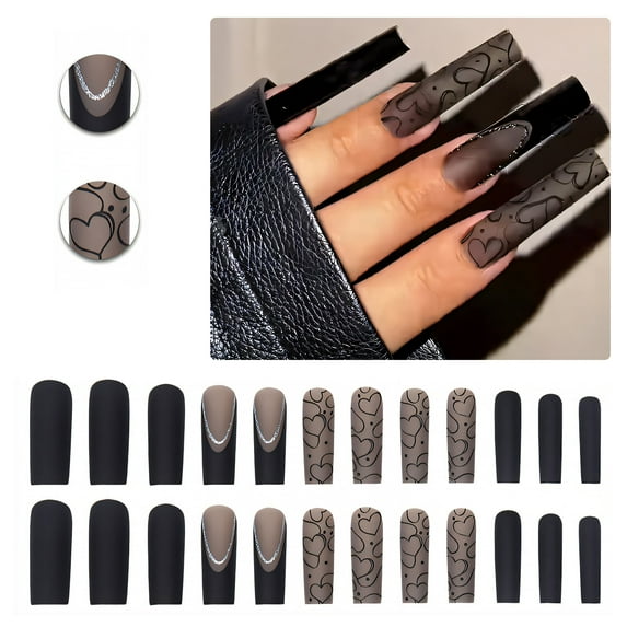 RAGUPEL 24Pcs Glue on Nails for Women,Hand-Painted Love Pattern Square Nails,Matte Finish Full Cover Nail Tips,Stick on Nails for Women and Girls,Style1