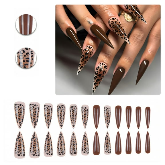 RAGUPEL 24Pcs Glue on Nails for Women,Leopard Pattern Stiletto Press on Nails,Reusable Nails Press On,Press on Nails for Photography,Red Carpet and Stage,Style2
