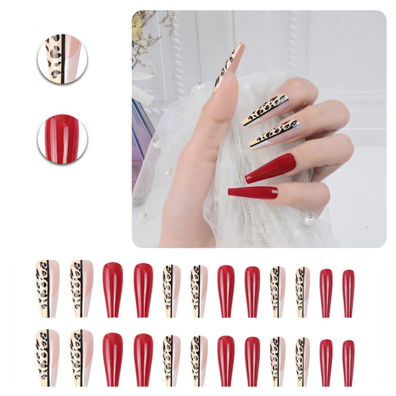 RAGUPEL 24Pcs Glue on Nails for Women,Leopard Print Press on Nails Coffin,Glossy Cute Press on Nails,Long Press on Nails for Daily Life,Gatherings and Photo Shoots,Style3