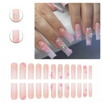 RAGUPEL 24Pcs Glue on Nails for Women,Pearl Accents Square Nail Tips,3D Hollow Butterfly Nail Press Ons,Press on Nails Summer for Dating,Party,Taking Pictures,Daily Life,Style1