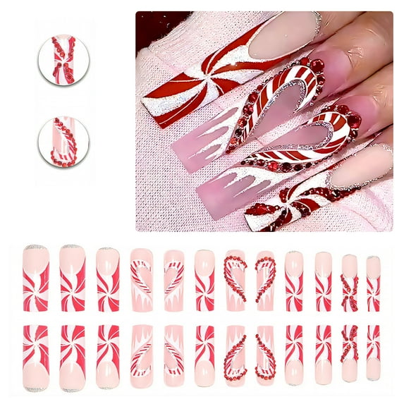 RAGUPEL 24Pcs Glue on Nails for Women,Rhinestone-Studded Square Nails,Heart Fake Nails with Designs,Press on Nails Long for Daily Life,Photo Shoots,Dating and Gatherings,Style1