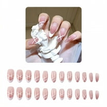 RAGUPEL 24Pcs Glue on Nails for Women,White French Tip Press on Nails,Diamond-Accented Almond Shaped Press on Nails,Cute Press on Nails for Photoshoots,Stage Or Red Carpet,Style1