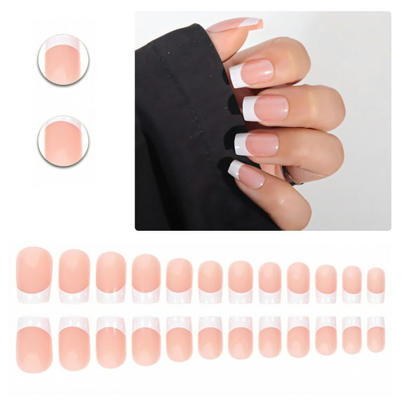 RAGUPEL 24Pcs Glue on Nails for Women,White Short French Tip Press on Nails,Bright Surface Press on Nails,Press on Nails Short for Workplace,Daily Life,Wedding,Style1