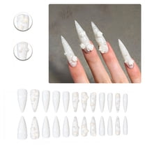 RAGUPEL 24Pcs Glue on Nails for Women,White Stiletto Press on Nails,Dimensional Blossom Press on Nails Long,Best Press on Nails for Daily Life,Dating,Party,Taking Pictures,Style2