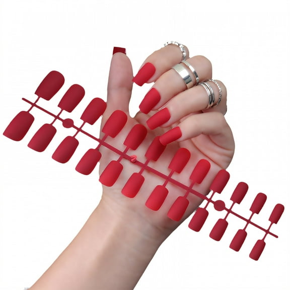 RAGUPEL 24Pcs Glue on Nails for Women,Dark Red Short Press on Nails,Matte Finish Stick on Nails for Women,Best Press on Nails for Daily Life,Style1