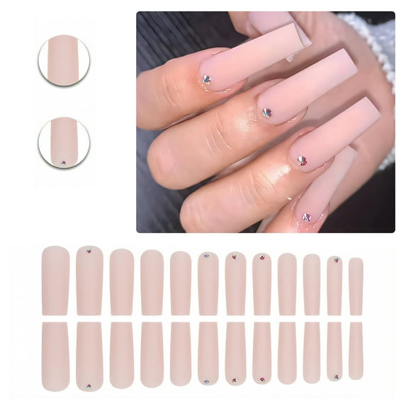 RAGUPEL 24Pcs Glue on Nails for Women,Diamond Nail Tips Square,Matte Full Cover Nail Tips,Long Nails for Photography,Stage and Red Carpet,Style1