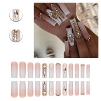 RAGUPEL 24Pcs Glue on Nails for Women,Diamond Square Nails,Matte Nails Press Ons,Press on Nails Long for Photography,Stage and Red Carpet,Style1