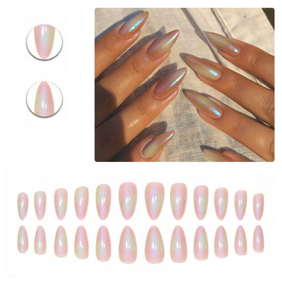 RAGUPEL 24Pcs Glue on Nails for Women,Gradient Style Almond Nails,Glossy Nail Tips Square,Stick on Nails for Women and Girls,Style3