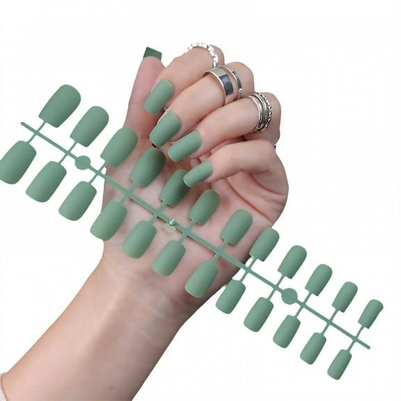 RAGUPEL 24Pcs Glue on Nails for Women,Green Short Fake Nails,Matte Finish Best Press on Nails,Cute Press on Nails for Daily Life,Style1