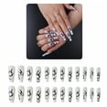 thumbnail image 1 of RAGUPEL 24Pcs Glue on Nails for Women,Hand-Painted Pattern Press on Nails Coffin,Glossy Finish Fake Nails,Stick on Nails for Women and Girls,Style3, 1 of 7