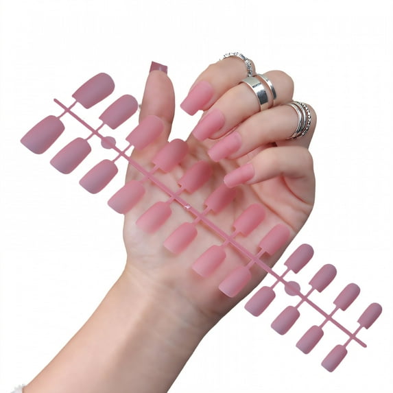 RAGUPEL 24Pcs Glue on Nails for Women,Pink Short Nail Tips,Matte Design Stick on Nails for Women,Press on Nail for Daily Life,Style2
