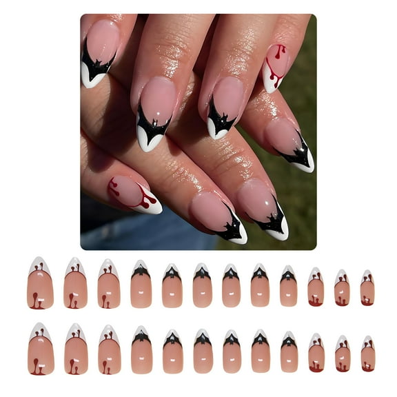 RAGUPEL 24Pcs Halloween Nails,Sweet and Cool Halloween Press on Nails,Bats Press on Nails Almond,Style1