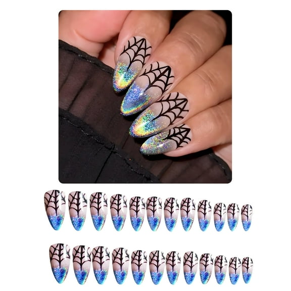 RAGUPEL 24Pcs Halloween Nails,Sweet and Cool Nail Press Ons,Spider Webs Almond Nails Press On,Style3