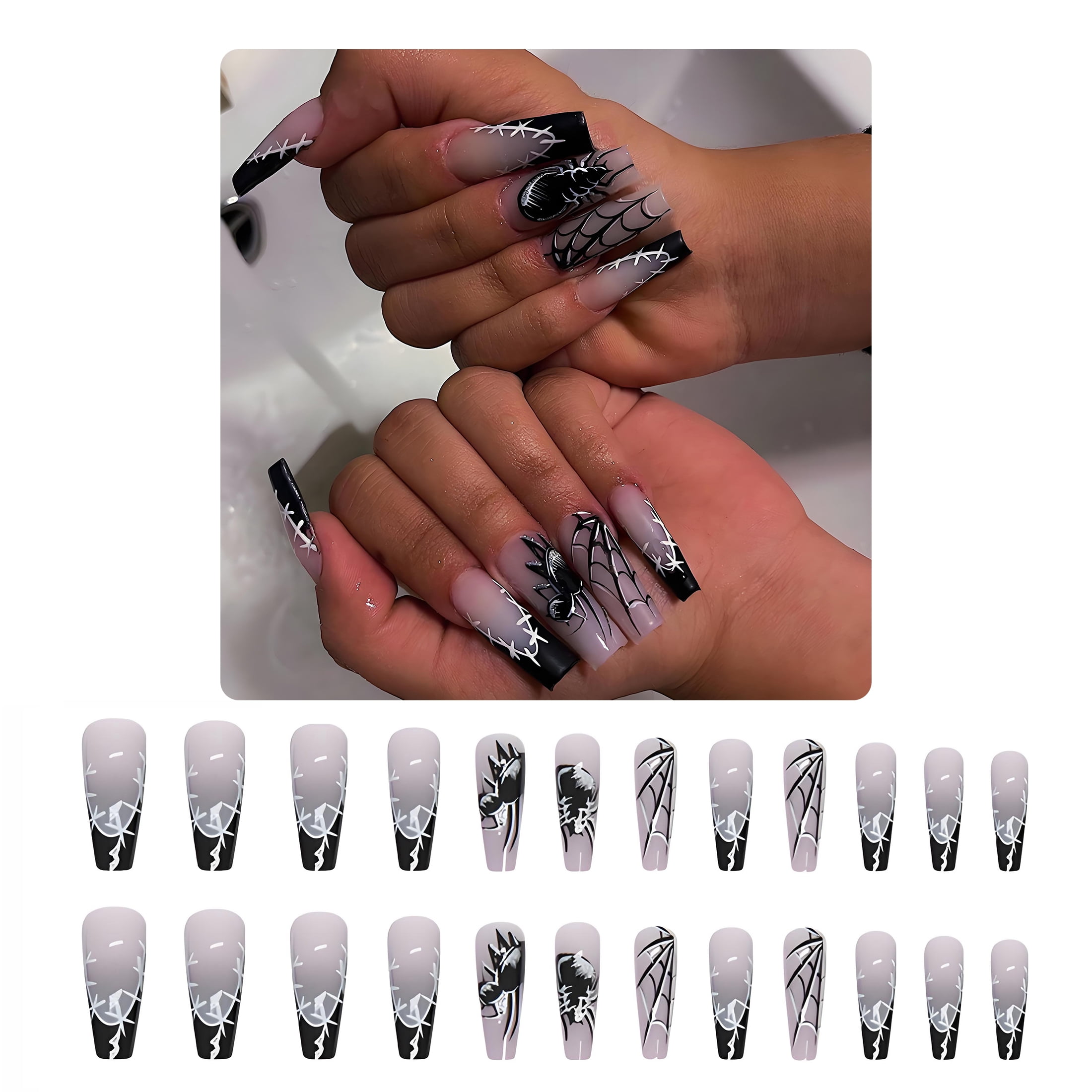 RAGUPEL 24Pcs Halloween Nails,Weird Trapezoid Nails Nails Press On