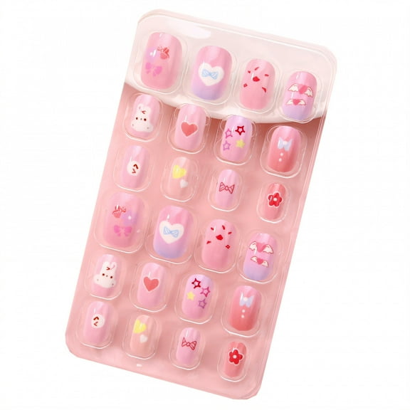 RAGUPEL 24Pcs Press on Nails for Kids,Printed Cartoons Kids Nails Set for Girls,Removable with Adhesive Backing False Nails Cute Press on Nails,Style1