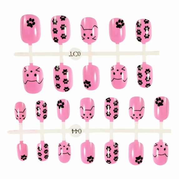 RAGUPEL 24Pcs Press on Nails for Kids,Black Cat Footprints Kids Press on Nails,Comfortable to Wear Without Damaging Nails Fake Nails for Kids,Style3