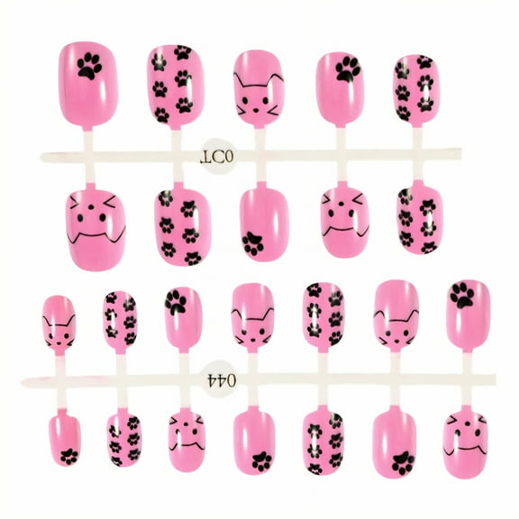 RAGUPEL 24Pcs Press on Nails for Kids,Black Cat Footprints Kids Press on Nails,Comfortable to Wear Without Damaging Nails Fake Nails for Kids,Style3