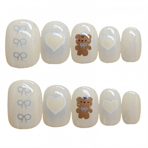 RAGUPEL 24Pcs Press on Nails for Kids,Cute Bear Kids Fake Nails,Jelly Glue Does Not Damage Nails Kids Press on Nails,Style1