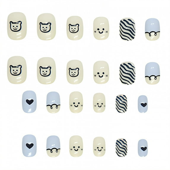 RAGUPEL 24Pcs Press on Nails for Kids,Cute Bear Kids Press on Nails,Jelly Glue Does Not Damage Nails Fake Nails for Kids,Style1