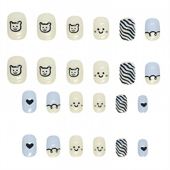 RAGUPEL 24Pcs Press on Nails for Kids,Cute Bear Kids Press on Nails,Jelly Glue Does Not Damage Nails Fake Nails for Kids,Style1