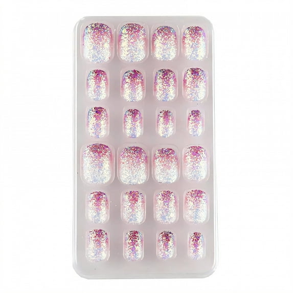 RAGUPEL 24Pcs Press on Nails for Kids,Gradient Purple with Flash Nails for Kids,Adhesive Backing Does Not Damage Nails Kids Press on Nails,Style3