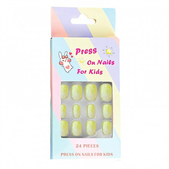 RAGUPEL 24Pcs Press on Nails for Kids,Gradient Yellow with Glitter Kids Nails,Adhesive Backing Does Not Damage Nails Fake Nails for Kids,Style2
