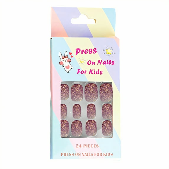 RAGUPEL 24Pcs Press on Nails for Kids,Gradient with Sequins Kids Press on Nails,Adhesive Backing Does Not Damage Nails Fake Nails for Kids,Style3