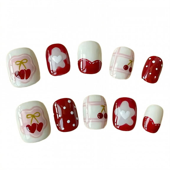 RAGUPEL 24Pcs Press on Nails for Kids,Polka Dot Flower Kids Nails,Jelly Glue Does Not Damage Nails Kids Fake Nails,Style1