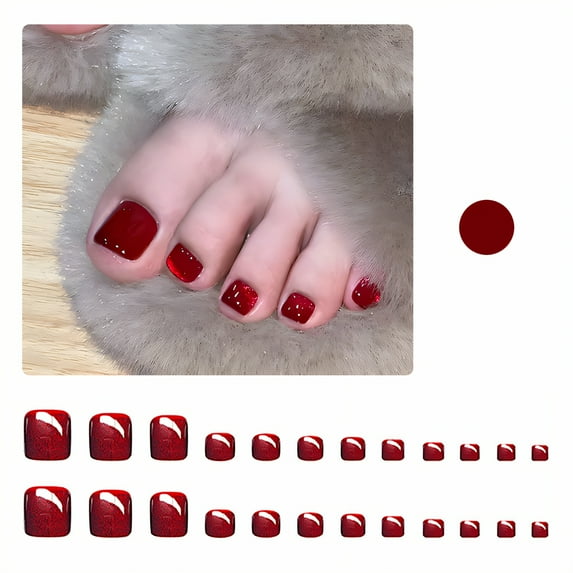 RAGUPEL 24Pcs Toe Press on Nails Cat-Eye Style All-Day Comfort Acrylic Nail Tips Solid Color Nail Tips Nail Tips Square with Comes Includes Mini Glue for Women Style1