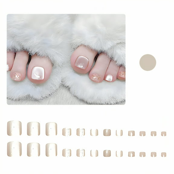 RAGUPEL 24Pcs Toe Press on Nails Cat-Eye Style Clear Base Blend Nail Embellished with Gold Foil Stick on Nails for Women with Comes Includes Mini Glue As A Gift Style3