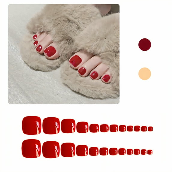 RAGUPEL 24Pcs Toe Press on Nails Square Short Rich Tone Finish Toes Nails Press Ons Solid Color Nail Tips Square Nail Tips with Comes Includes Mini Glue for Women Style4