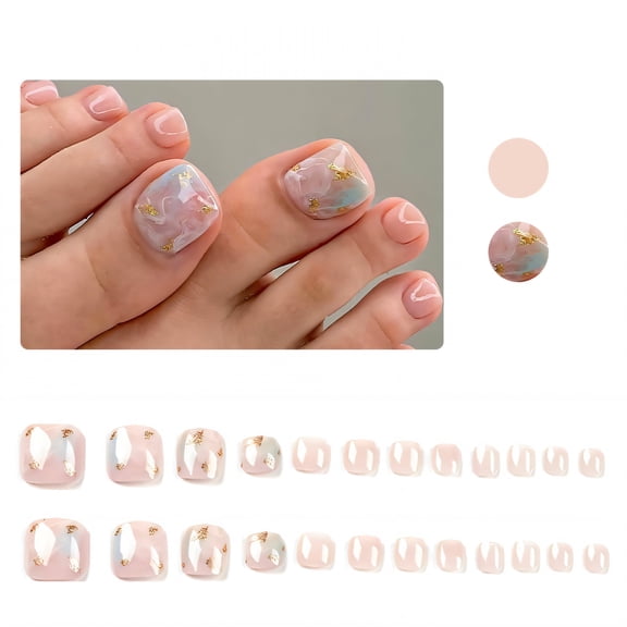 RAGUPEL 24Pcs Toe Press on Nails Square Short Travel-Ready Set Fake Nails with Glue Blooming Style Square Nails with Comes Includes Mini Glue for Women Style1