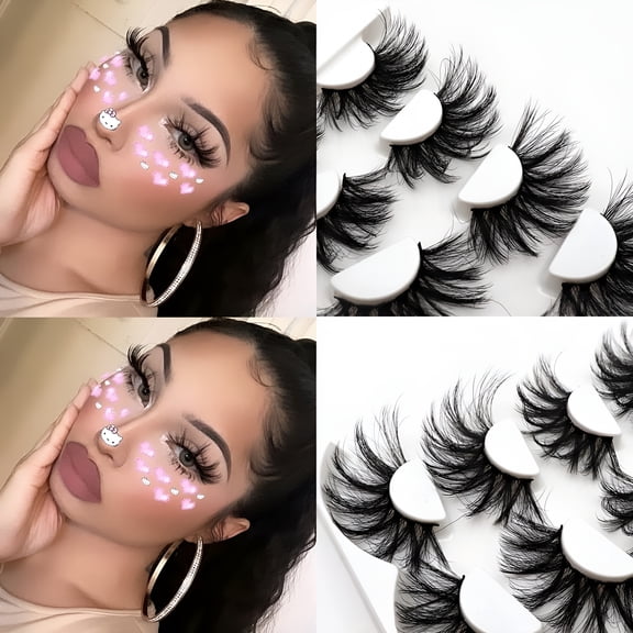 RAGUPEL 25mm Fluffy False Eyelashes, 3D Dramatic Faux Mink Lashes Pack 4 Pairs, Lightweight Voluminous Lashes for Parties, Photoshoots, and Special Events