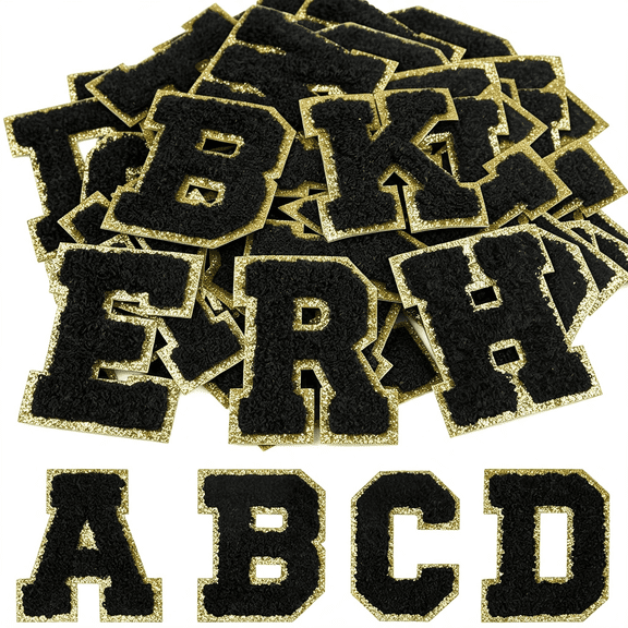 RAGUPEL 26/52/104 Pcs Self Adhesive Chenille Letter Patches A-Z,Also Supports Sew Or Iron On,Embroidered Alphabet Patches Stickers for Diy Clothing,Bags,Hats (26,Black,Height 2.16)