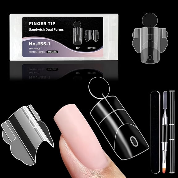 RAGUPEL 280 Pcs Dual Nail Forms for Polygel Reusable Square Tips with Guidelines Acrylic Extensions