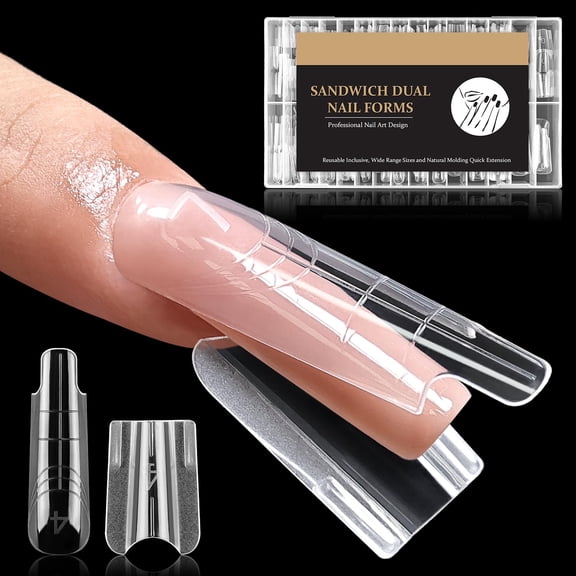 RAGUPEL 280Pcs Sandwich Nails Dual Forms:Short Square Reusable Nail Forms with Guide Lines,14 Sizes Nail Mold for Nails Extension,Salon&Home Diy Nail Art Tools